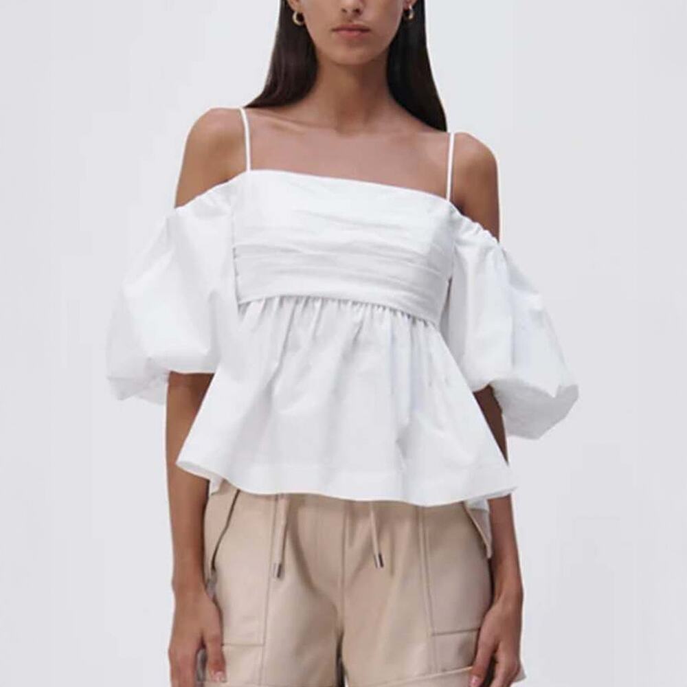 Jonathan Simkhai Tala White Cotton Poplin Cold Shoulder Blouse Size 6